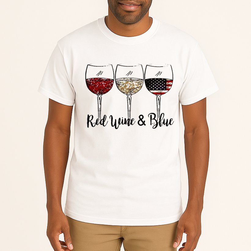 Red Wine & Blue 4th of July Red White Blue Wine Glasses Tall T-Shirt