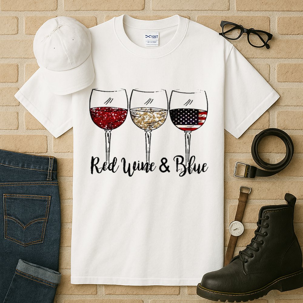 Red Wine & Blue 4th of July Red White Blue Wine Glasses Tall T-Shirt