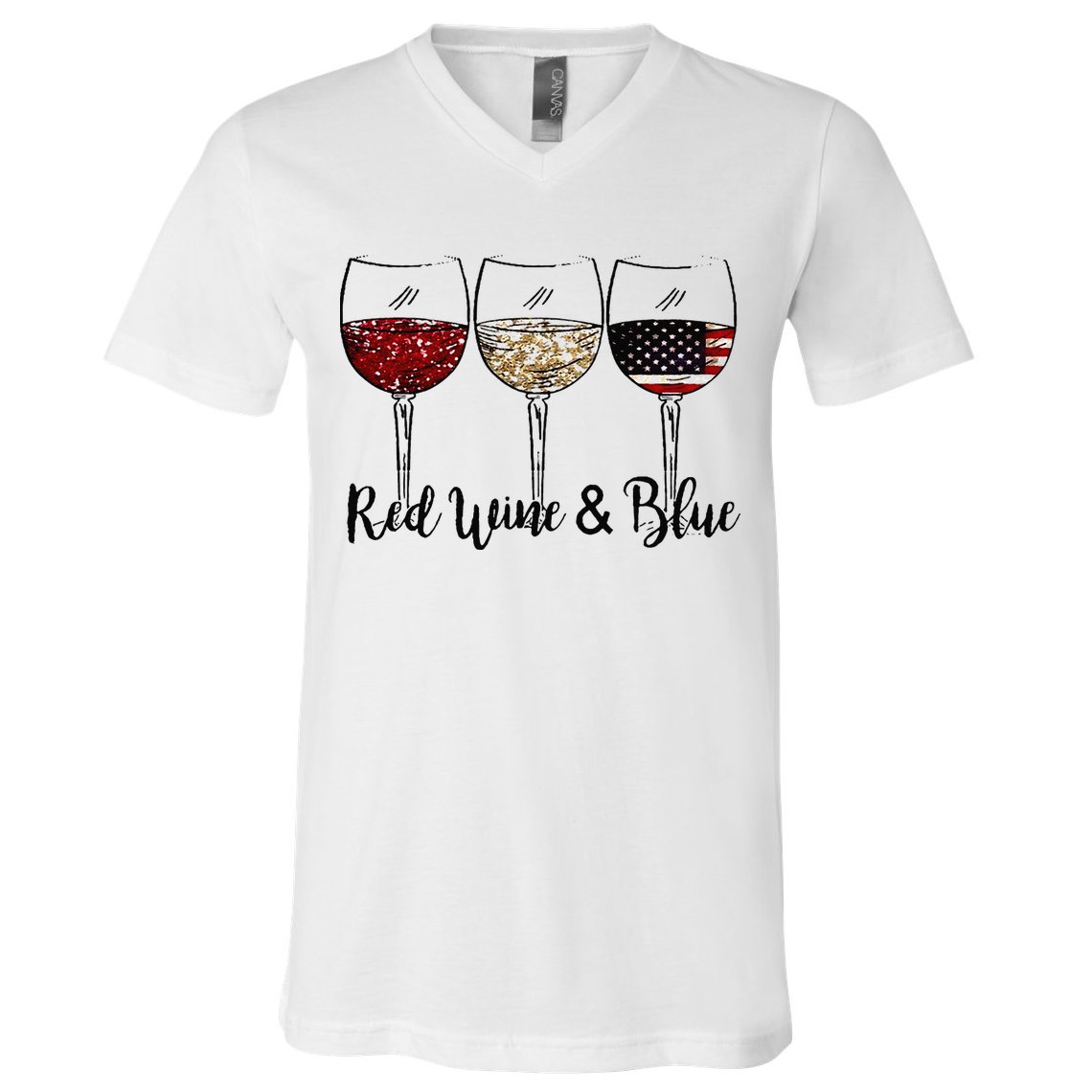 Red Wine & Blue 4th of July Red White Blue Wine Glasses V-Neck T-Shirt