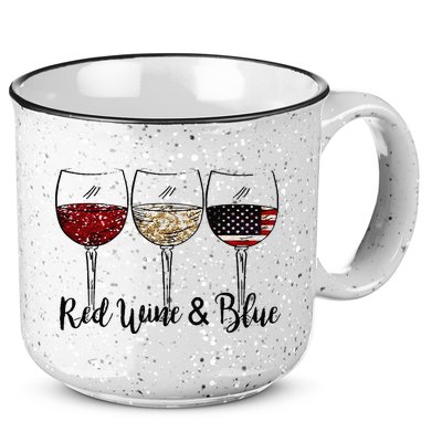 Red Wine & Blue 4th of July Red White Blue Wine Glasses 15oz Campfire Ceramic Mug