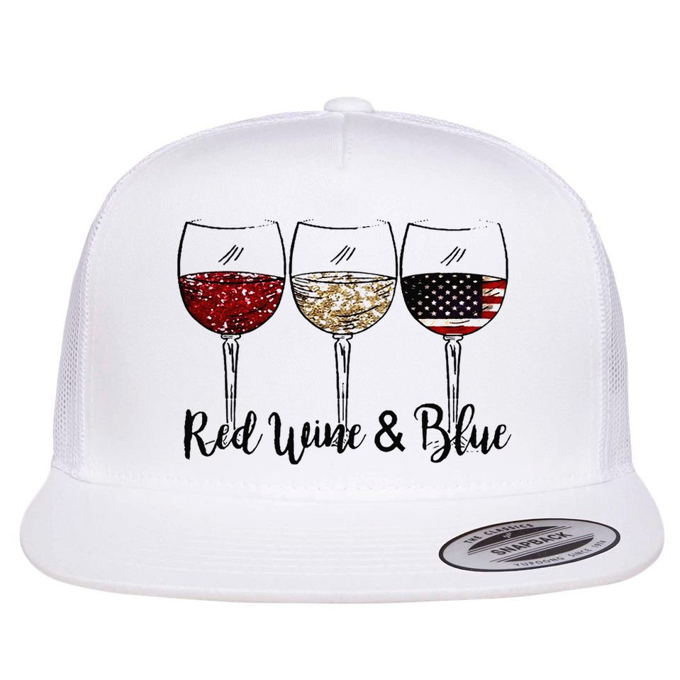 Red Wine & Blue 4th of July Red White Blue Wine Glasses Flat Bill Trucker Hat