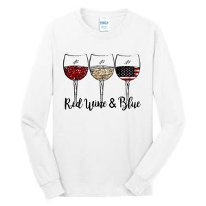 Red Wine & Blue 4th of July Red White Blue Wine Glasses Tall Long Sleeve T-Shirt