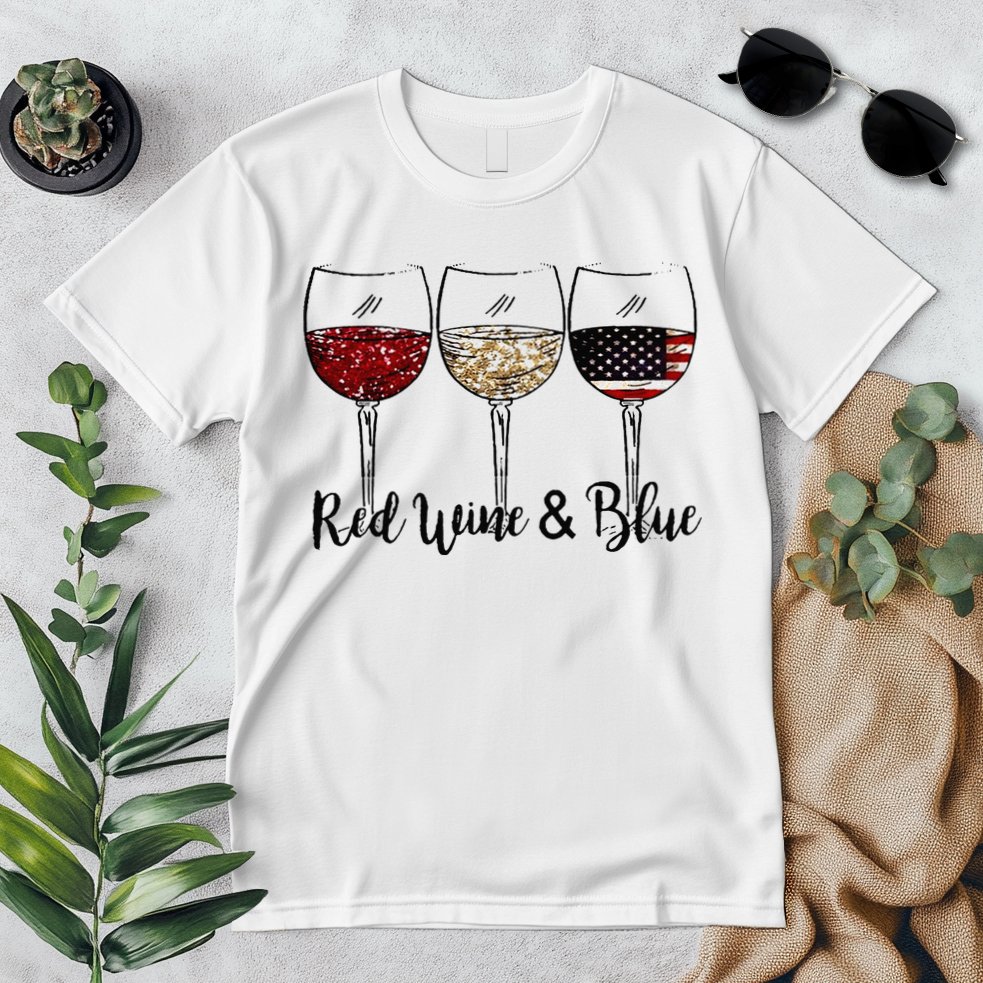 Red Wine & Blue 4th of July Red White Blue Wine Glasses Premium T-Shirt