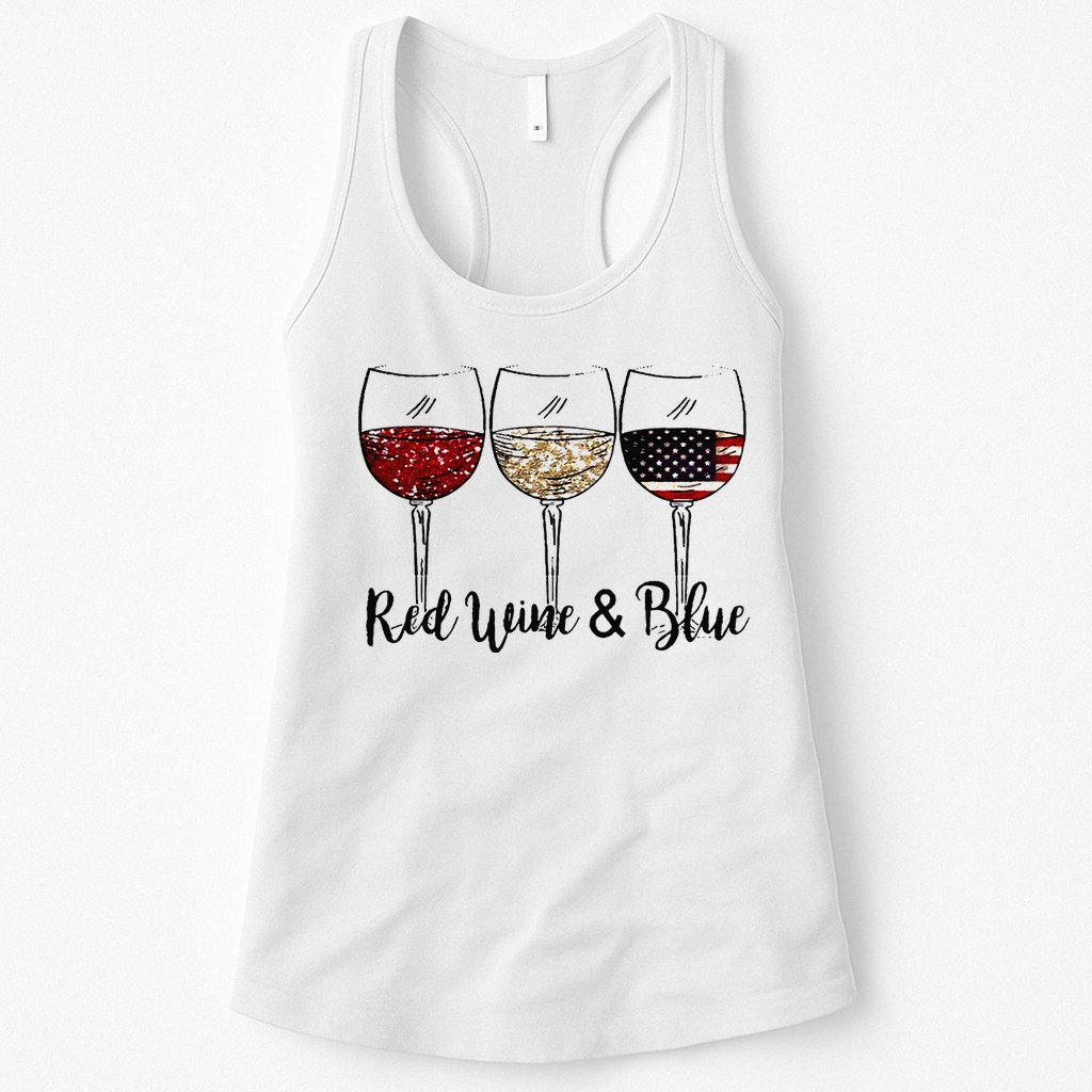 Red Wine & Blue 4th of July Red White Blue Wine Glasses Womens Tank Top