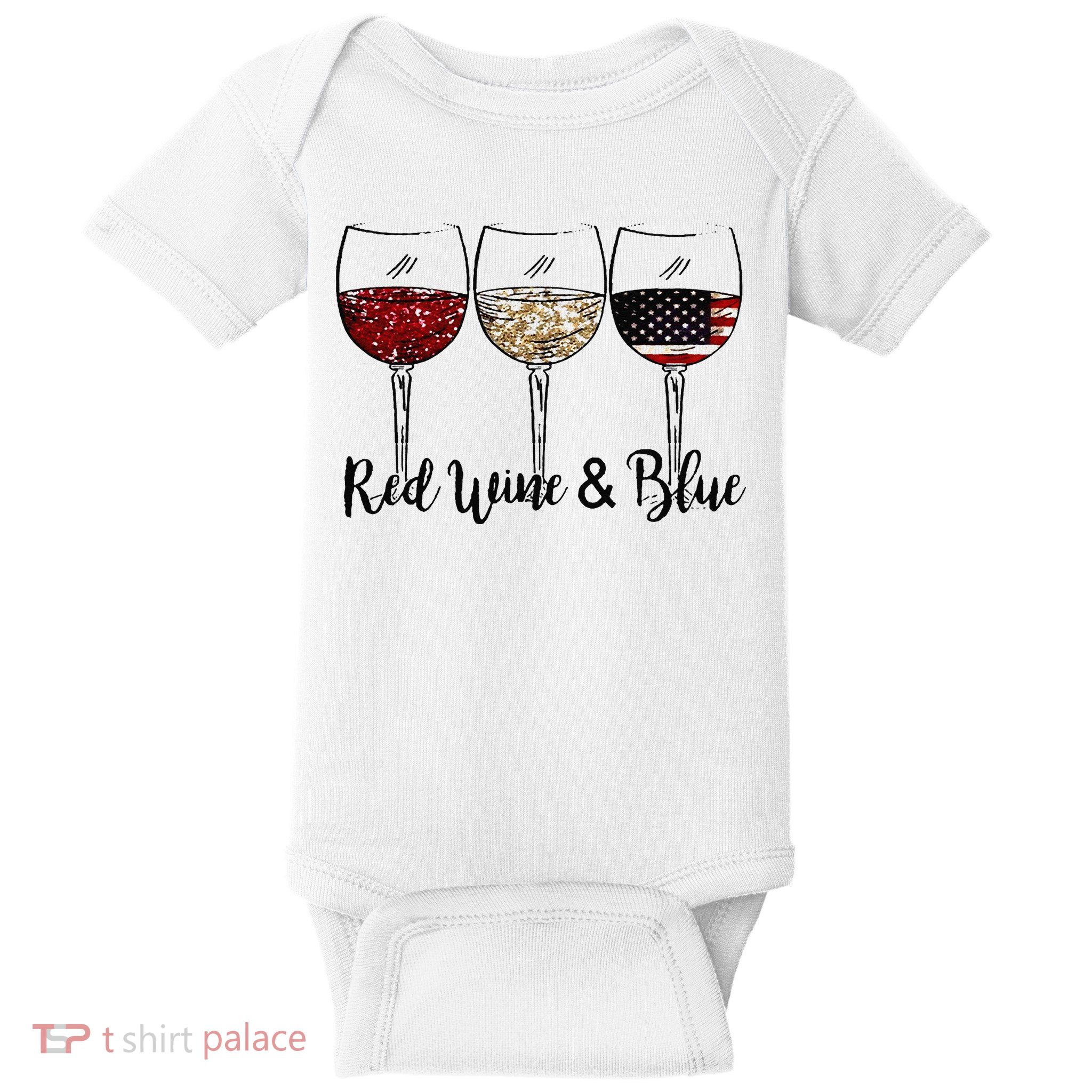 Red Wine & Blue 4th of July Red White Blue Wine Glasses Baby Bodysuit