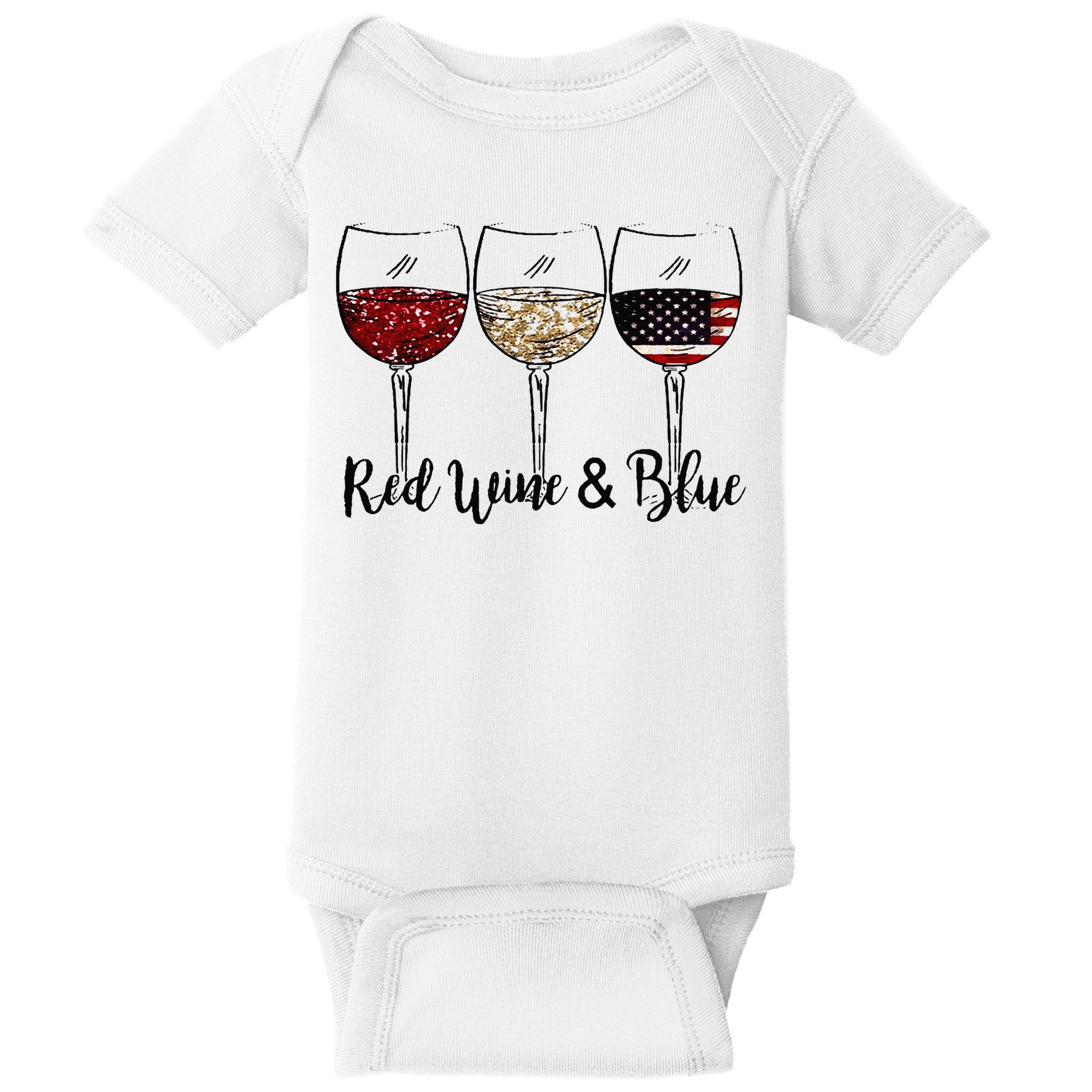 Red Wine & Blue 4th of July Red White Blue Wine Glasses Baby Bodysuit