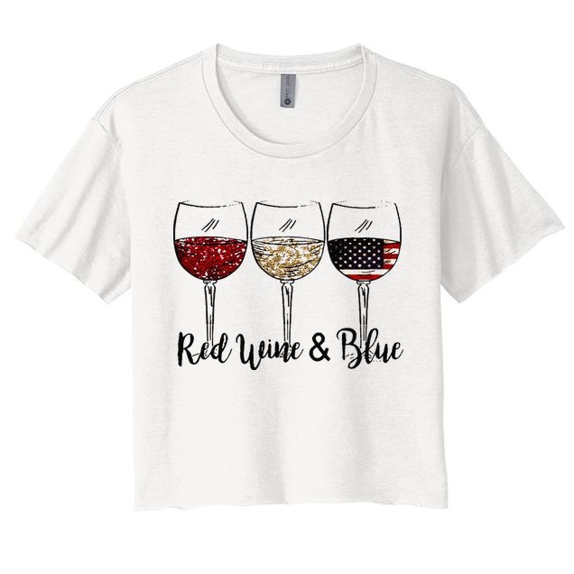 Red Wine & Blue 4th of July Red White Blue Wine Glasses Crop Top