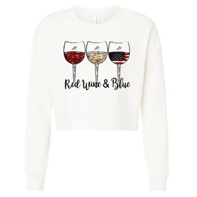 Red Wine & Blue 4th of July Red White Blue Wine Glasses Cropped Pullover Crew
