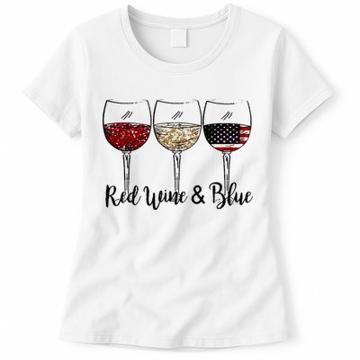 Red Wine & Blue 4th of July Red White Blue Wine Glasses Womens T-Shirt