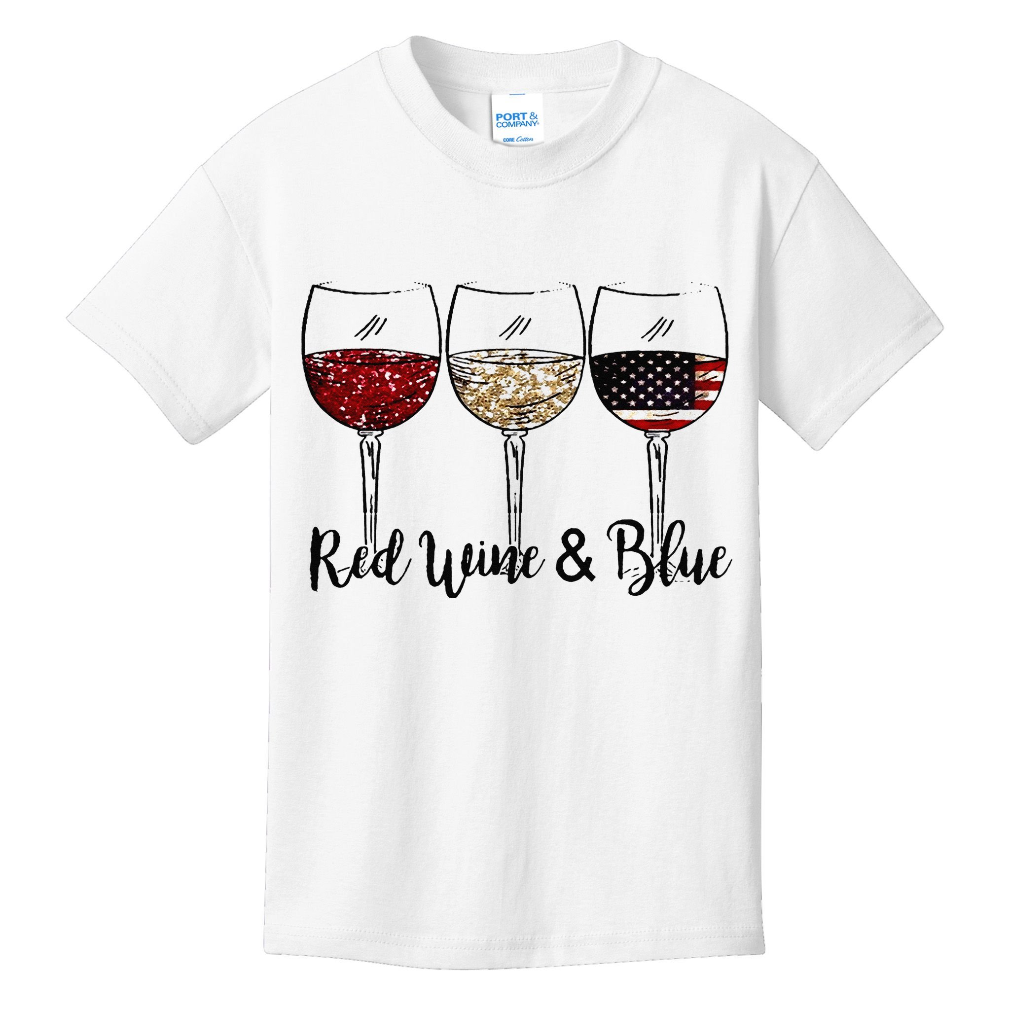 Red Wine & Blue 4th of July Red White Blue Wine Glasses Kids T-Shirt