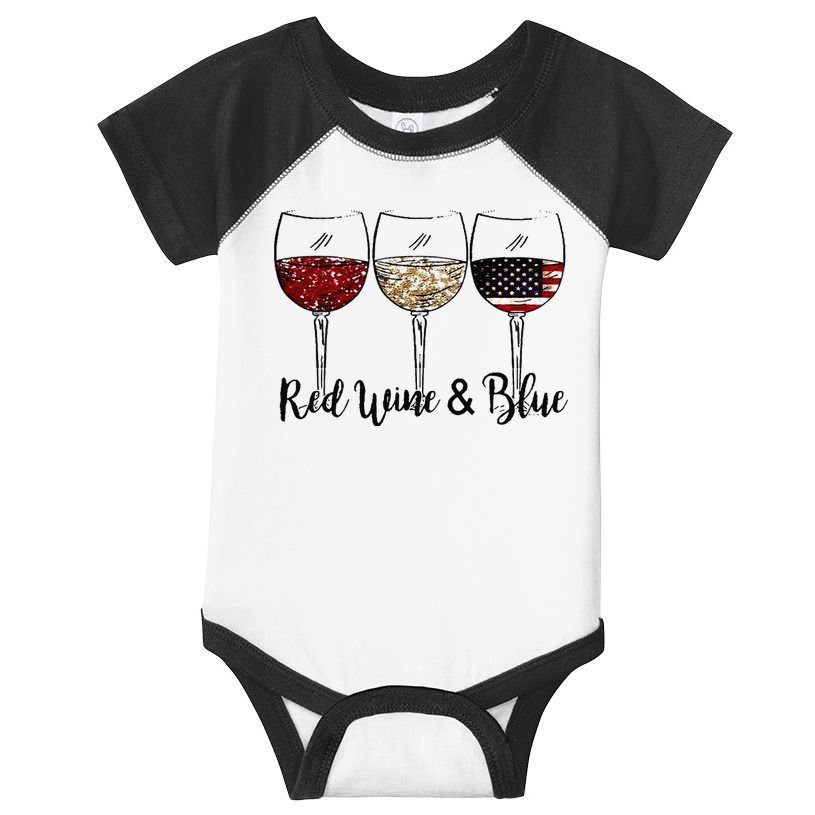 Red Wine & Blue 4th of July Red White Blue Wine Glasses Infant Baby Jersey Bodysuit