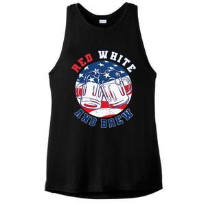 Red White & Brew! for a 4th of July Beer Merica USA Ladies PosiCharge Tri-Blend Wicking Tank