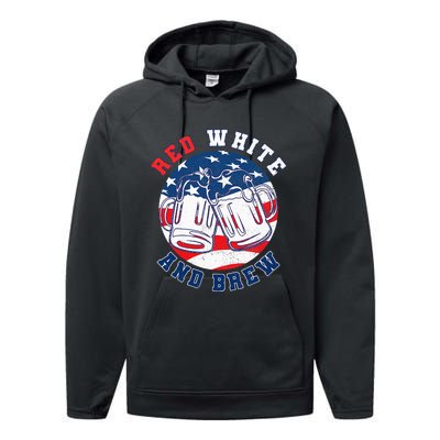 Red White & Brew! for a 4th of July Beer Merica USA Performance Fleece Hoodie