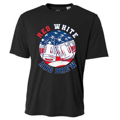 Red White & Brew! for a 4th of July Beer Merica USA Cooling Performance Crew T-Shirt