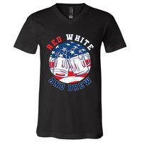 Red White & Brew! for a 4th of July Beer Merica USA V-Neck T-Shirt