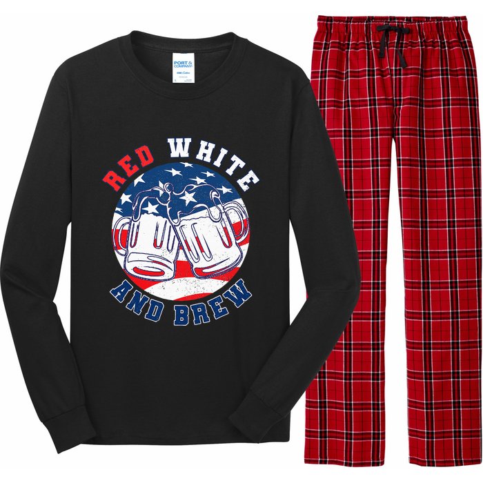 Red White & Brew! for a 4th of July Beer Merica USA Long Sleeve Pajama Set