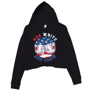 Red White & Brew! for a 4th of July Beer Merica USA Crop Fleece Hoodie