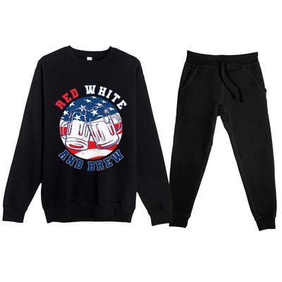 Red White & Brew! for a 4th of July Beer Merica USA Premium Crewneck Sweatsuit Set