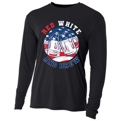 Red White & Brew! for a 4th of July Beer Merica USA Cooling Performance Long Sleeve Crew