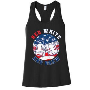 Red White & Brew! for a 4th of July Beer Merica USA Women's Racerback Tank