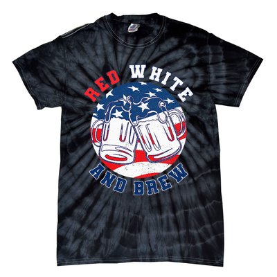 Red White & Brew! for a 4th of July Beer Merica USA Tie-Dye T-Shirt