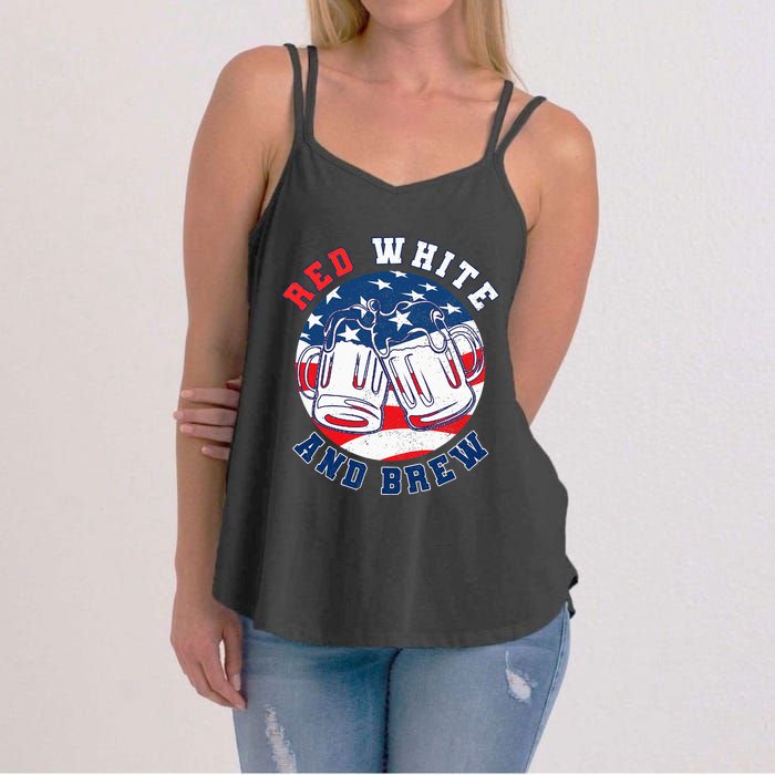 Red White & Brew! for a 4th of July Beer Merica USA Women's Strappy Tank