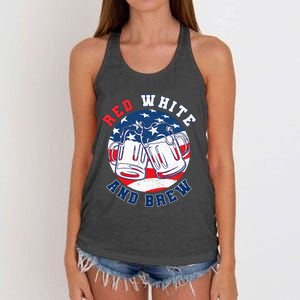 Red White & Brew! for a 4th of July Beer Merica USA Women's Knotted Racerback Tank