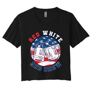 Red White & Brew! for a 4th of July Beer Merica USA Women's Crop Top Tee