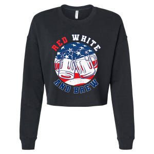 Red White & Brew! for a 4th of July Beer Merica USA Cropped Pullover Crew