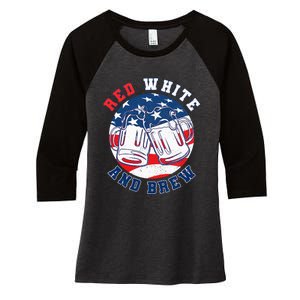 Red White & Brew! for a 4th of July Beer Merica USA Women's Tri-Blend 3/4-Sleeve Raglan Shirt