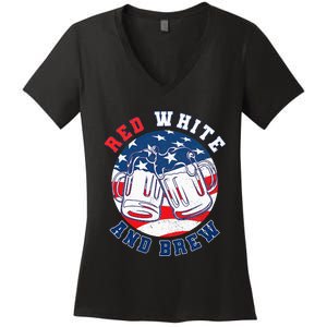 Red White & Brew! for a 4th of July Beer Merica USA Women's V-Neck T-Shirt