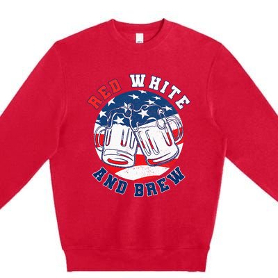 Red White & Brew! for a 4th of July Beer Merica USA Premium Crewneck Sweatshirt