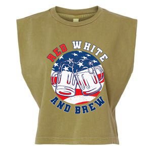 Red White & Brew! for a 4th of July Beer Merica USA Garment-Dyed Women's Muscle Tee