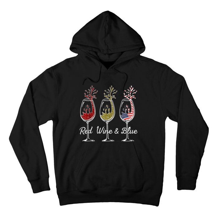 Red Wine & Blue 4th Of July Wine Red White Blue Wine Glasses Hoodie