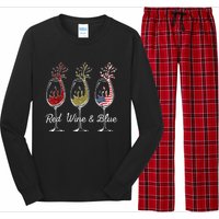 Red Wine & Blue 4th Of July Wine Red White Blue Wine Glasses Long Sleeve Pajama Set