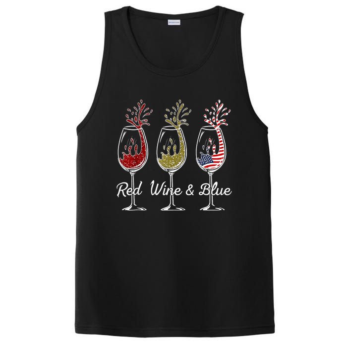 Red Wine & Blue 4th Of July Wine Red White Blue Wine Glasses PosiCharge Competitor Tank