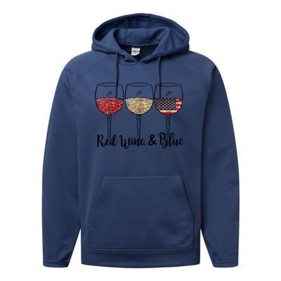 Red Wine Blue Wine 4th Of July Wine Red Wine Blue Wine Lover Performance Fleece Hoodie