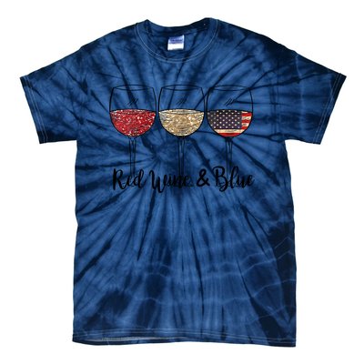 Red Wine Blue Wine 4th Of July Wine Red Wine Blue Wine Lover Tie-Dye T-Shirt