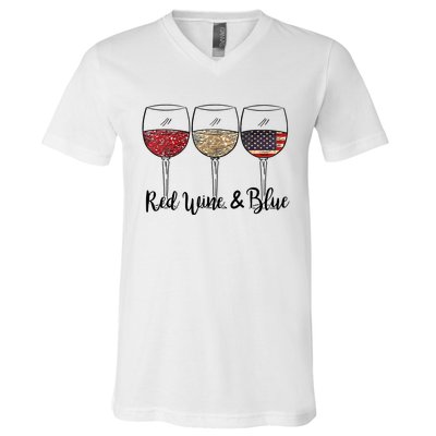 Red Wine Blue Wine 4th Of July Wine Red Wine Blue Wine Lover V-Neck T-Shirt