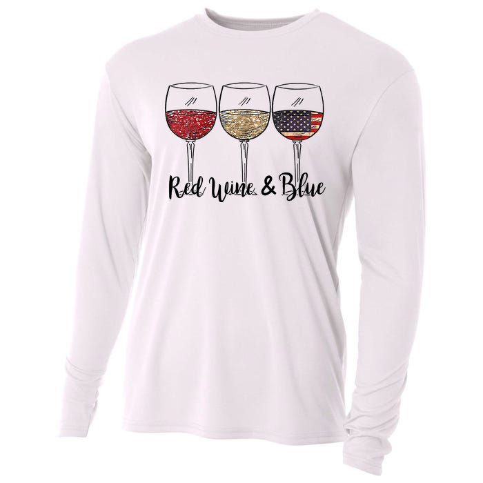 Red Wine Blue Wine 4th Of July Wine Red Wine Blue Wine Lover Cooling Performance Long Sleeve Crew