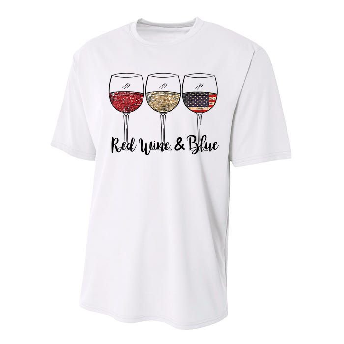 Red Wine Blue Wine 4th Of July Wine Red Wine Blue Wine Lover Performance Sprint T-Shirt