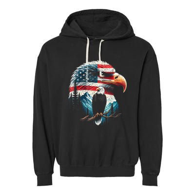 Red White Blue Bald Eagle American Flag For 4th Of July Gift Garment-Dyed Fleece Hoodie