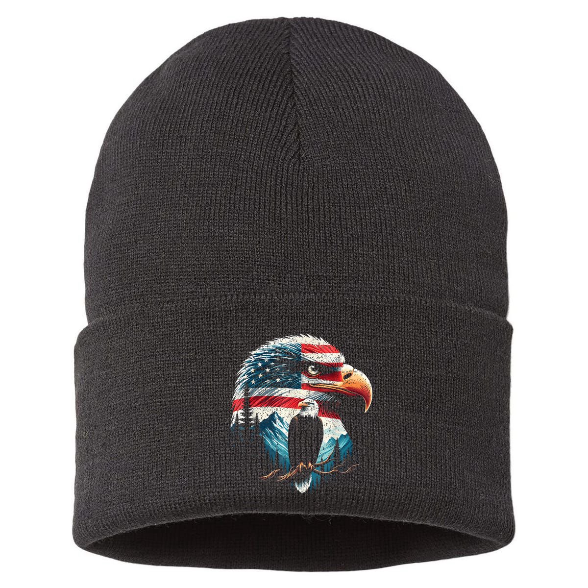 Red White Blue Bald Eagle American Flag For 4th Of July Gift Sustainable Knit Beanie