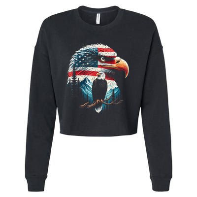 Red White Blue Bald Eagle American Flag For 4th Of July Gift Cropped Pullover Crew