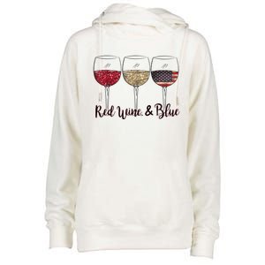 Red Wine & Blue 4th Of July Wine Red White Blue Wine Glasses Womens Funnel Neck Pullover Hood