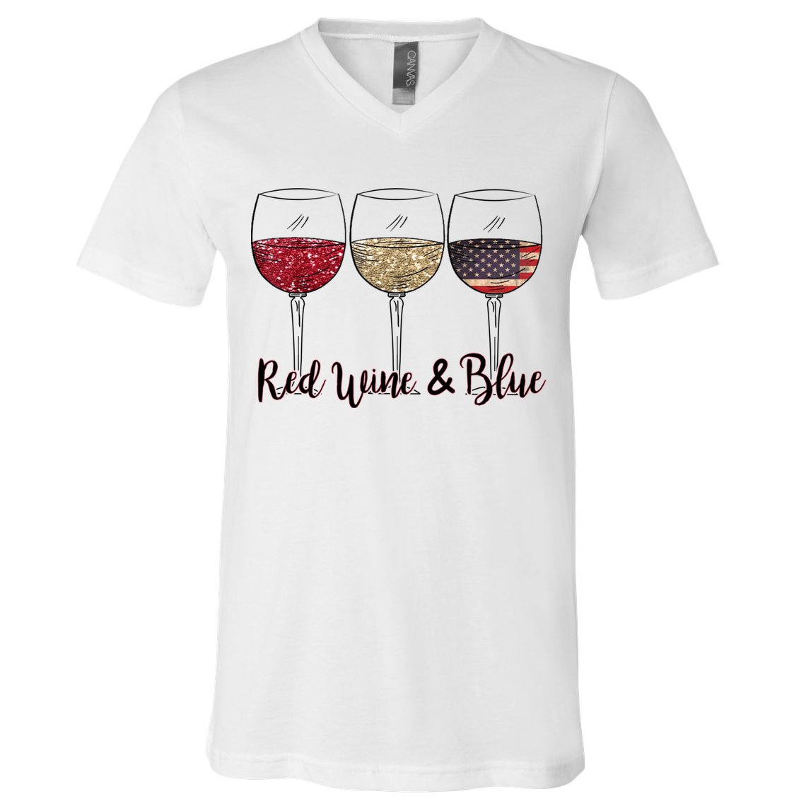Red Wine & Blue 4th Of July Wine Red White Blue Wine Glasses V-Neck T-Shirt