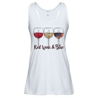 Red Wine & Blue 4th Of July Wine Red White Blue Wine Glasses Ladies Essential Flowy Tank