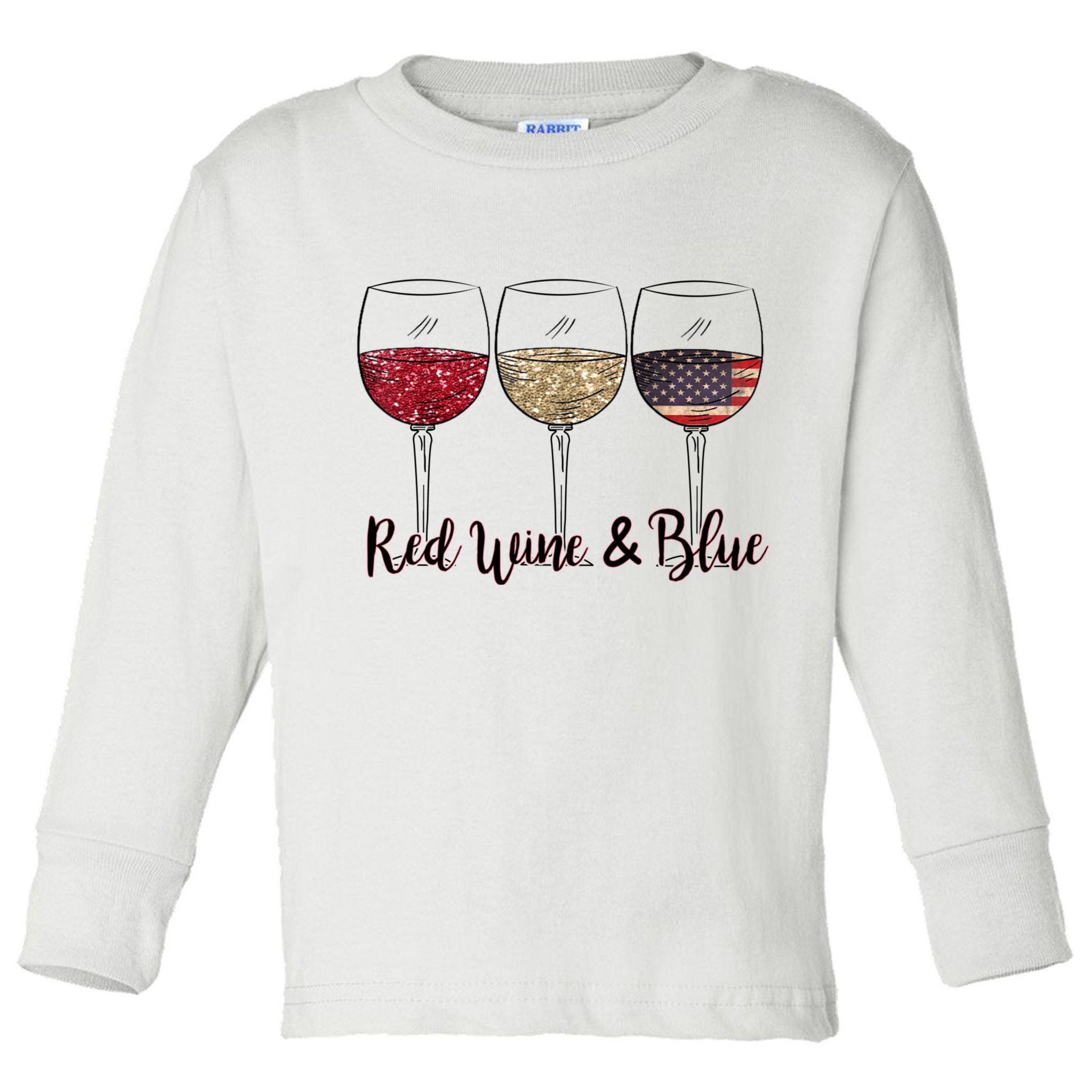 Red Wine & Blue 4th Of July Wine Red White Blue Wine Glasses Toddler Long Sleeve Shirt