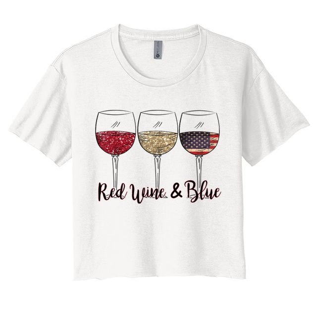 Red Wine & Blue 4th Of July Wine Red White Blue Wine Glasses Crop Top