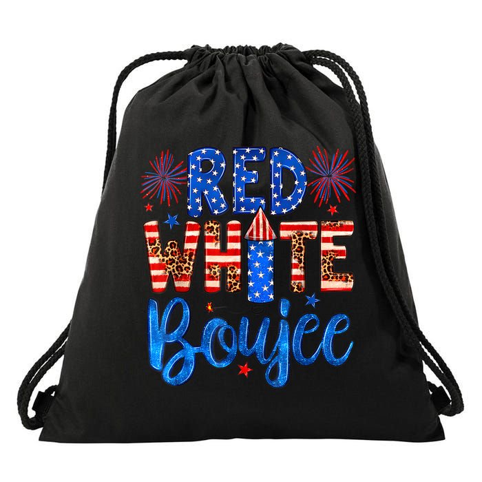 Red White & Boujee Summer Funny Drinking 4th Of July US Flag Drawstring Bag